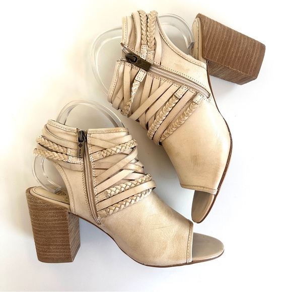 ISOLA LEONORA OPEN-TOE STACK-HEEL TAN LEATHER STRAPPY SANDALS ANKLE BOOTIE Sz8.5 - Picture 9 of 15
